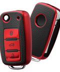Volkswagen Key Fob Cover Premium Soft TPU 361 Degree Full Protection Anti Drop Anti Scratch Case For Jetta Beetle Golf Tiguan Passat Polo MK6 3 Buttons Leather Red
