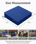 Outdoor Chair Cushions 19 By 19 By 3 Inches With Handle And Ties Waterproof And Fade Resistant Set Of 2 Blue dimensions shown