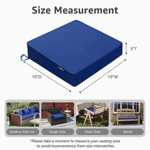 Outdoor Chair Cushions 19 By 19 By 3 Inches With Handle And Ties Waterproof And Fade Resistant Set Of 2 Blue dimensions shown