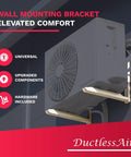 Outdoor Wall Mount Bracket For Mini Splits 9000 To 36000 BTU shown supporting a mini split unit on a wall with installation details