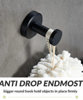 Matte Black Robe Towel Hook With 11 Lb Capacity 304 Stainless Steel Round Heavy Duty Coat Hook For Home Storage Wall Mount Secure End Hook Space Saving Bath Organizer holding towel