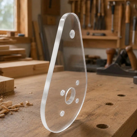 Score Your Shop Upgrade With This Six By Nine Inch Clear Acrylic Router Base Plate Built Straight For Makita Compact Models Featuring Pre Drilled Mounting Holes And Three Eighth Inch Thickness For Rock Solid Precision Woodworking.
