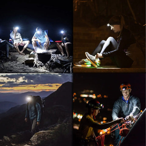 Rechargeable LED Headlamp 1200 Lumen Ultra Bright Hard Hat Light With 7 Modes for Adults Hiking, Running, and Camping Gear in use