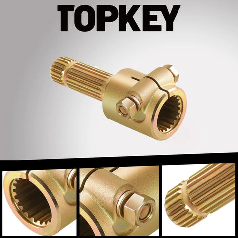 Heavy Duty Pinch Bolt PTO Adapter Reducer Swaps 1-3/4 20 Spline Female Down To 1-3/8 21 Spline Male close-up view.