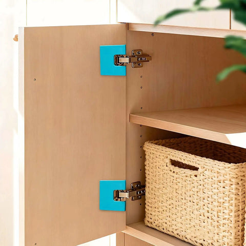 Magnetic Door Hinge Jig For Accurate Mortise And Hinge Cuts on wooden cabinet door, showing precise hinge alignment with magnetic base.
