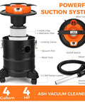 Heavy Duty Ash Vacuum For Pellet Stoves With Blower Function, 3.3 Gallon Corded Vacuum Cleaner with parts labeled
