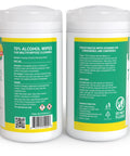 Back view of Alcohol Wipes For Electronics With 70 Percent Isopropyl Alcohol, Quick Dry Tech Cleaning Wipes packaging, 2 canisters