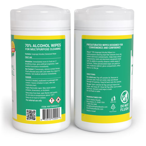 Back view of Alcohol Wipes For Electronics With 70 Percent Isopropyl Alcohol, Quick Dry Tech Cleaning Wipes packaging, 2 canisters