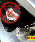 Close-up of brass tire valve cap on wheel, Eight Pack Silver Metal Tire Valve Caps With Rubber Seal Dust Proof Covers Universal