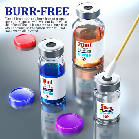 Front view of Ks-Tek sterile empty vials with self-healing injection port and flip-off aluminum caps; sterile package (5 ml–10 ml) Amazon