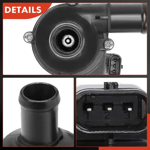 Heavy Duty Auxiliary Engine Water Pump Replacement Compatible With Audi A8 Q5 R8 S4 S5 showing plastic housing and 3-pin connector details.