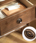 4 Pcs Antique Brass Bail Drawer Pulls Oval Drop Swing Handles For Dresser And Cabinet installed on wooden drawer