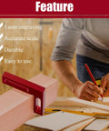 90 Degree Mini Positioning Square for Woodworking, Aluminum Alloy Carpenter Corner Tool With Anodized Finish, Lightweight, Durable Precision Edge Checker for Squareness and Tool Alignment, Ideal for DIY and Pro Projects, red square on wood joint