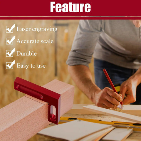 90 Degree Mini Positioning Square for Woodworking, Aluminum Alloy Carpenter Corner Tool With Anodized Finish, Lightweight, Durable Precision Edge Checker for Squareness and Tool Alignment, Ideal for DIY and Pro Projects, red square on wood joint