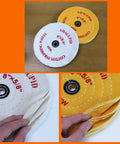 Eight Inch Cotton Buffing Wheel Kit For Bench Grinders And Polishing Tools With Five Eighths Inch Arbor for smooth jewelry finish.