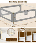 King Size Toddler Bed Rails 3-Piece Set With Corner Cushions, dimensions and adjustable height details for safe sleep