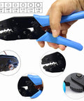 Beefy BNC Crimp Tool Kit With 20 RG58 Male Connectors, 10 BNC Female To Female Adapters, Coax Cable Stripper, Heat Shrink Tubes, And Cable Tester For RG58 RG59 RG62 RG174; crimp tool shown in hand with close-ups.