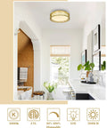 Modern bathroom with Sleek Dope 12 Inch LED Flush Mount Ceiling Light With Gold Finish And White Glass Shade, 15W Low Energy.