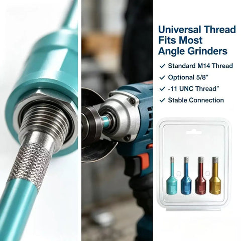 Premium 4 Piece Diamond Tile Drill Bit Set With Vacuum Brazed Tips In 6mm To 12mm Sizes Fits M14 Angle Grinder For Cutting Ceramics And Marble Smooth And Tough, M14 thread close-up