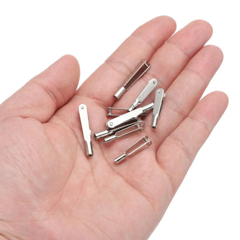 Metal Clevis Quick Link M2 Thread Steel Clevis Self Locking Clip For RC Airplanes Cars Helicopters Models Replacements 2mm By 22mm Pack Of 3 Great For Hobbyists And DIY Model Builders Reliable Quick Link Joints For RC Kits And Upgrades displayed on an open palm.