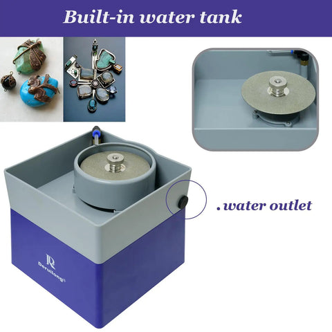 4 Inch Flat Grinding Machine For Glass And Gemstones With Shaping And Polishing Capabilities Jewelry Making Grinding Gear Kit Rock Mineral Polisher And Jewelry Crafting Equipment showing built-in water tank feature.