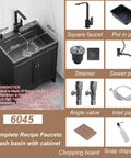 Free Standing Kitchen Sink with Cabinet Drainer & Tap - Bathroom Vani Sink Combo Room tial (60x45x80cm) - Space-Saving Solut, showing dimensions and accessories.