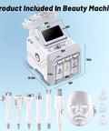 7 In 1 Hydrogen Oxygen Facial Machine For Skin Care Go To At Home Spa Device with accessories and dimensions shown