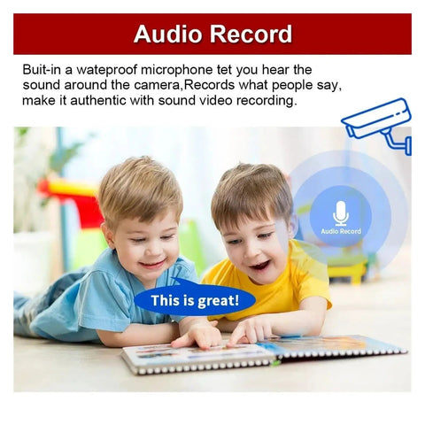 Two children interacting with a tablet featuring the 8 Channel 4K POE IP Dome Camera System With Built In NVR for audio recording.