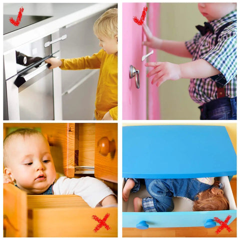 Tot Smart Baby Proofing Cabinet Locks And Tough As Nails Child Safety Drawer Latches For Kitchen Fridges Doors With Strong Grip Adhesive Straps Easy Peasy Install 10 Piece Kit in use by toddlers.