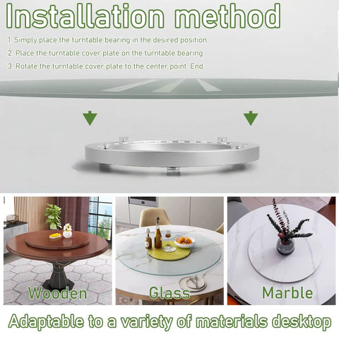 Installation method for Beefy Heavy Duty Aluminum Turntable Bearing 5 To 40 Inch Rotating Base on wood, glass, marble surfaces.