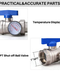 Close-up of Three Branch Radiant Heat Manifold Stainless Steel PEX Manifold with integrated thermometer and 1 inch NPT valves.