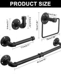 Five Piece Industrial Pipe Bathroom Accessories Hardware Kit For Wall Mounting Includes 18 Inch Towel Bar Towel Ring Toilet Paper Holder And Two Robe Hooks Black Rustic Finish For A Sleek Farmhouse Bath, product size dimensions