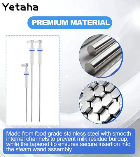 Solid 3 Piece Steam Probe Replacement Compatible With Breville Sage Dual Boiler And Oracle Espresso Machines Featuring Top Tier Stainless Steel Tubes and Heavy Duty Silicone O Rings For No Fuss Home Barista Upgrades, showcasing stainless steel probes.
