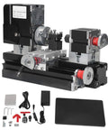 Top Shelf Mini Metal Lathe Machine with 60W motor, strong drill chuck for woodworking and soft metal machining.