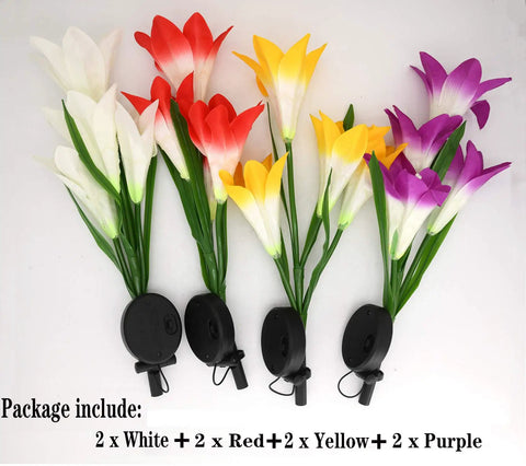 Solar Garden Stake Lights 8 Pack With 32 Lily Flowers Waterproof 7 Color Changing LED Landscape Lights For Outdoor Lawn