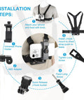 Hands Free POV Filming Kit With Chest Strap Harness Mount and Head Strap Holder installation steps for mobile phones and cameras