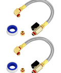 Two Pack Extended Tank Drain Valve Kit For Air Compressors With Ten Inch Drain Hose And One Quarter Inch NPT Threads Includes One Quarter Inch To Three Eighths Brass Adapter And Thread Seal Tape Braided Steel Construction For Durability