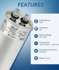 50uF 440V AC Round Start Capacitor For Heat Pumps And Air Conditioners, 370V Or 440V Compatible, CBB65, specs view