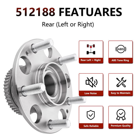 Rear Wheel Bearing Hub Assembly Pair With ABS For Acura TL 2004-2008 And Honda Accord 2003-2007 Gas Models Not Hybrid