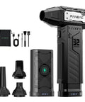 Cordless Electric Air Duster With Swappable Twin Battery Pack 150000 RPM 3 Speed High Velocity Blower for PC Cleaning shown with accessories