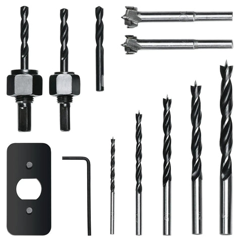 Assorted drill bits and mandrels from Beast Hole Saw Kit With 27 Piece Set Including 13 Blades From Three Quarter Inch To Five Inch Mandrels Hex Key Drill Bits And Storage Case Perfect For Soft Wood And Pvc Boards Great Gift For Diyers And Handymen