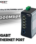 Industrial Four Port Din Rail Gigabit PoE Switch With 90W Per Port, rugged design for solar and remote installations.