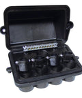 Four Light Pool Spa Junction Box In Black Easy Install Platform Design Handles Multiple Conduit Sizes Ground Bar Access Lid Secures With Just Two Screws