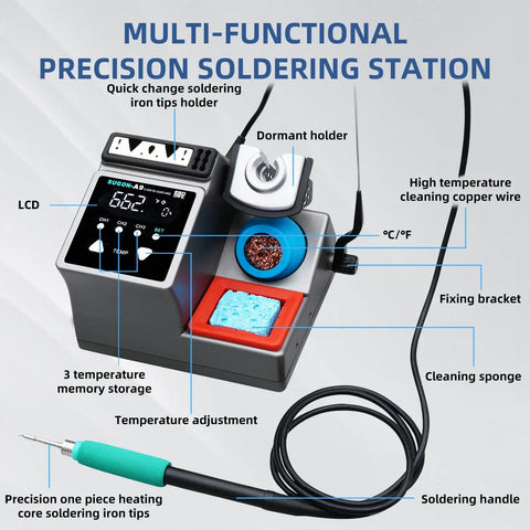 Pro Grade 120W Soldering Station With 2 Second Heat Up To 716F, LCD Digital Display, PID Temperature Control, ESD Safe