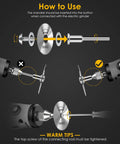 Exploded view of 44pc rotary tool cutting wheel set with mandrel, HSS blades, resin discs, and diamond wheels
