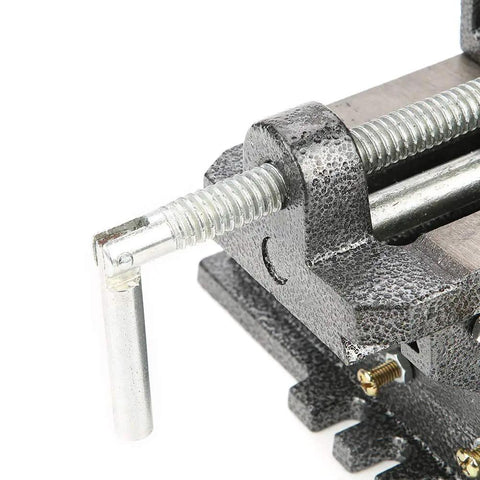 Beefy 4 Inch Cross Slide Vise With Heavy Duty Clamping Power For Milling Machines And Drill Presses Steel Construction Wide Jaws For Secure Workpieces And Precise Cuts Ready For Any Heavy Metal Working Project, threaded handle close-up