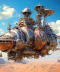 Steampunk airship over desert in Airship Fantasy Jigsaw Puzzle Standard Edition Large Size Perfect Gift For Adults, Teens, And Kids 14 And Up.