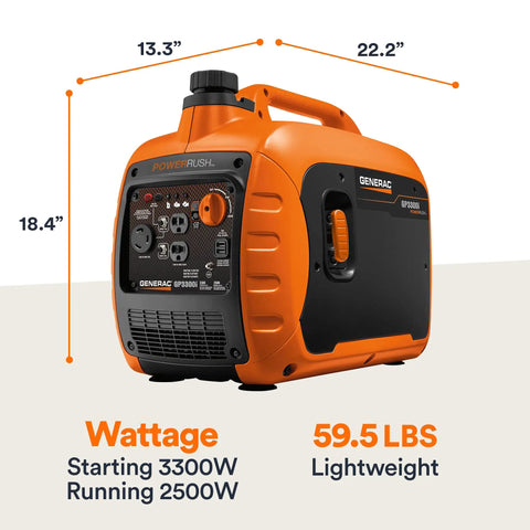 3,300 Watt Gas Powered Portable Inverter Generator For Home Backup Camping Trips and RV Use, orange and black, 59.5 lbs
