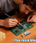 Rosin Flux Soldering Paste Dope 10 Piece High Purity Cream for precise PCB joints on motherboards, shown with soldering tool.