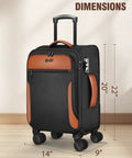 Lightweight 20 Inch Softside Carry On Luggage With Four Spinner Wheels Airline Approved 22 By 14 By 9 TSA Lock shown with dimensions